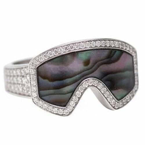 Anillo ajustable en forma de gafas de esquí – Joyas de invierno para amantes del esquí – Juego de anillos plateados para mujer, 3 2 2, Plástico, Sin piedra preciosa