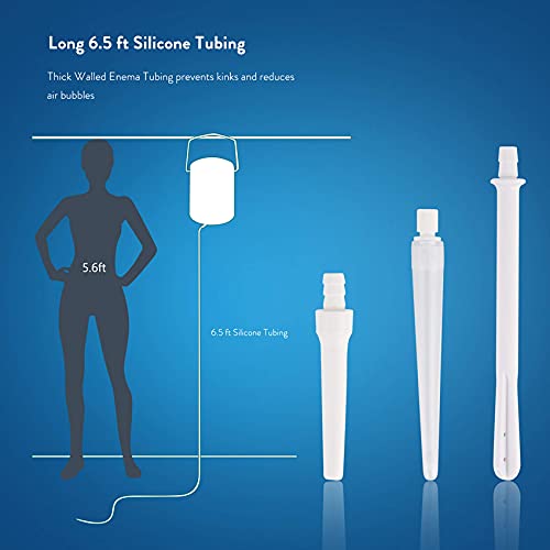 GNEGKLEAN Enema Kit Stainless Steel 1.5 Quart Capacity Bucket – 6.0ft Long Silicone Hose – 5pcs Reusable Tips – Controlled Water Flow – for Colon Detox Cleanse Enemas