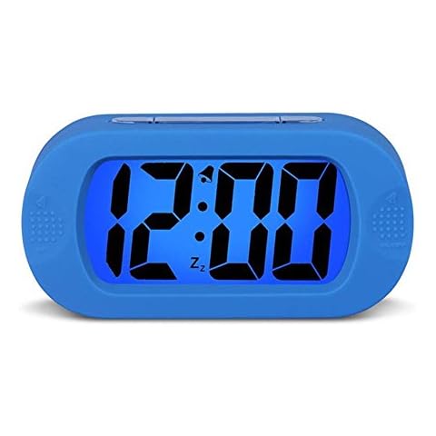 HENSE Large Digital Display Luminous Alarm Clock With Snooze, Night Light And Light Sensor Function, Large LCD Display Shockproof Silicone Protective Cover, Simple Setting, Progressive Alarm, Batteries Powered, Operated For Travel ,Office and Home Bedside Alarm Clock HA30(Blue) Cover