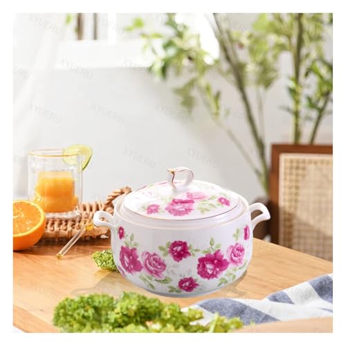 Tureen de cerámica redonda cuenco con tapa sopera decorativa cocina 8