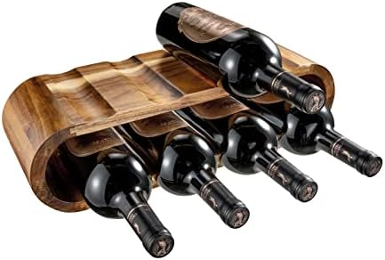 GEGADO Wine Racks Countertop Bottle Holder - 2 Tier 8 Bottle Acacia Wood Wine Storage Racks Small Wine Rack Organizer Rustic Wine Rack Wooden Wine Bottle Holder Stand for Tabletop Cabinet Bar Pantry