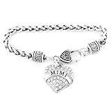 Elechobby Family Classic Silver Plated Pave Heart Clear Crystal Charm Bracelet (Mimi)