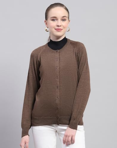 Image of Monte Carlo Womens Solid Blue Round Neck Full Sleeve Cardigan