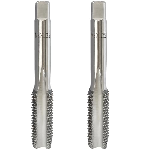 2Pcs M8x1.25 Metric Hand Tap HSS Right Hand M8 x 1.25mm Taper & Plug Thread Tapping Tool for Metal Threading