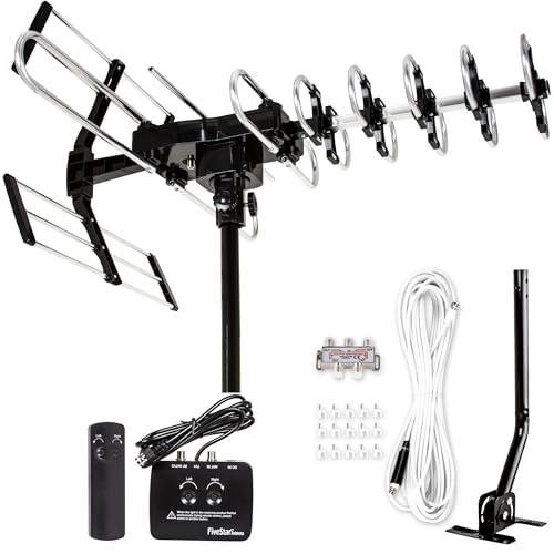 Five Star 2026 Upgraded Outdoor TV Antenna - 200 Mile Range Motorized 360° Precise Rotation HDTV Antenna, Smart Amplified NextGen ATSC 3.0 4K 1080P, Supports 5 TVs, Tool-Free Setup with Mounting Pole