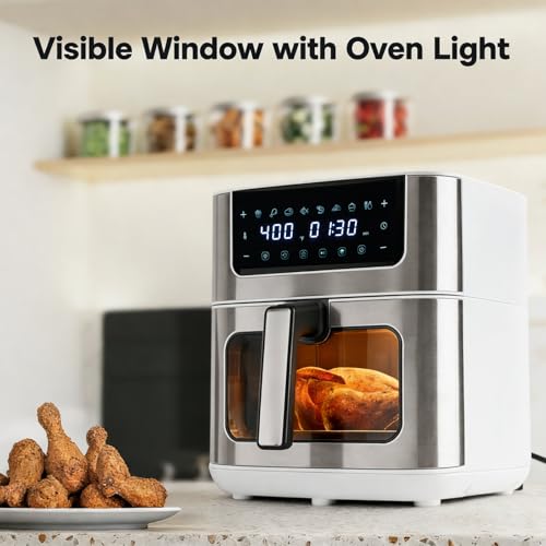 Image of Simple Deluxe 8-in-1 Air Fryer 6.34 Qt, Digital Preset Airfryer with Visible Window, Nonstick and Dishwasher-Safe Basket, Air Fry, Chicken, Pizza, Dehydrate, Fries, 90-Min Timer, 1700W, White