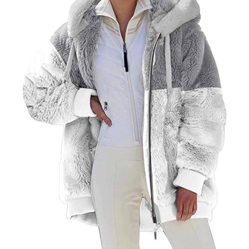 FPMLUXLL Womens Zip Up Fleece Jacket Comfort Color Block Hooded