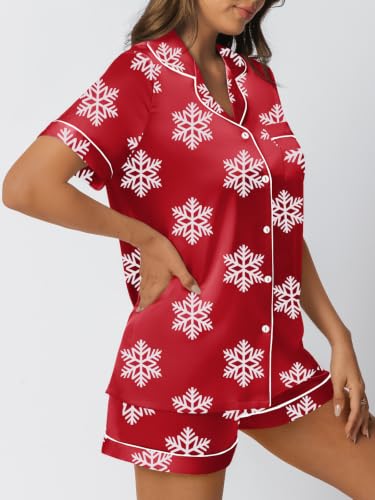 Image of LILLUSORY Silk Satin Pajama Set for Women Summer Two Piece Fall Lounge Pjs | Cozy Matching Sleepwear, Short Sleeve Button Down Shirt and Shorts, Soft Loungewear with Pocket, Cute Trendy Clothing