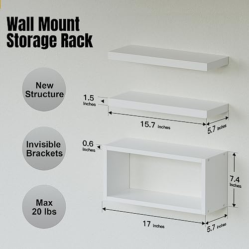 Richer House White Floating Shelves Set Of 3, Modern Bathroom Shelves Wall Mounted Shelves With Invisible Brackets Over Toilet, White Wall Shelves For Bathroom Bedroom, Living Room, Kitchen - White #TOP1