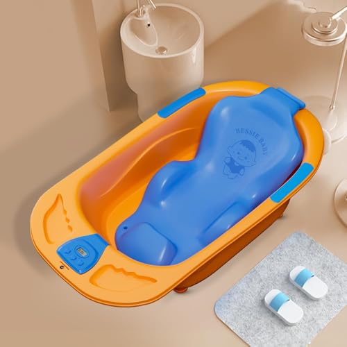 Image of StarAndDaisy Baby Bath tub for 0 to 5 Years with Temperature Sensor /Bath Tub for Kids with Anti-Slip Legs /Bathtub for Baby with Baby Bather -Without Wheel(Orange-Blue)