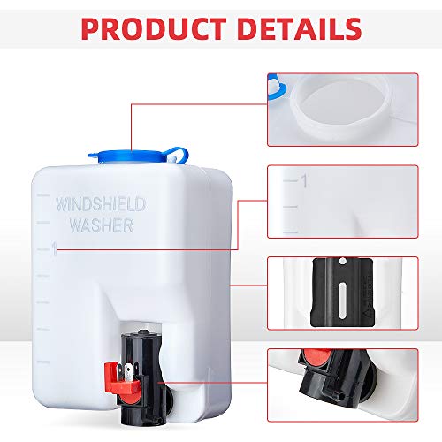 Kemimoto Universal Car Windshield Washer Pump, Washer Fluid Reservoir Bottle Kit with Pump Jet Button Switch 12V Windshield Tank