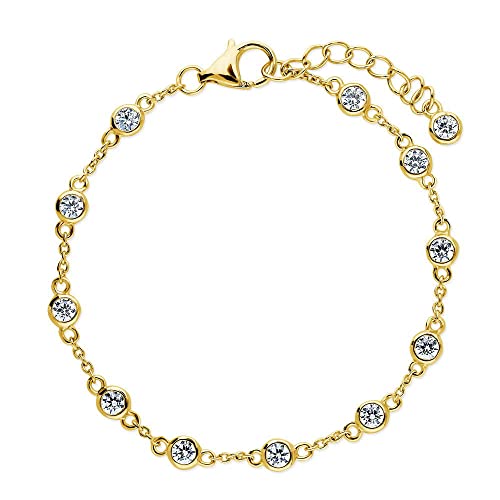 Berricle Sterling Silver Cubic Zirconia Cz By The Yard Station Bracelet For Women, Yellow Gold Flashed #TOP25
