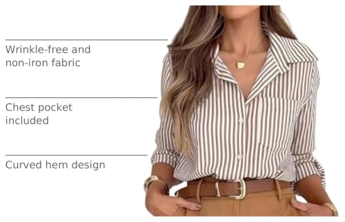 siliteelon Button Down Striped Shirts for Women Work Collared Dress Blouses by siliteelon - Used condition - US$23.85