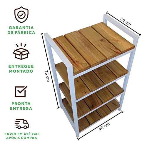 Estante Sapateira Vertical Madeira Maciça e Metal Estilo Industrial Multiuso Resistente Moderna SD-5