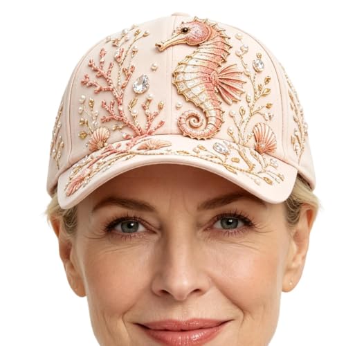 Women Baseball Cap Embroidered Sea Animal Print Outdoor Headwear