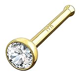 1 Stück. Material: 14 Karat Gold. Stablänge: 7 mm. Stabstärke: 0,8 mm. Kopf: 2 mm. Farbe: Gold. Form: Stecker