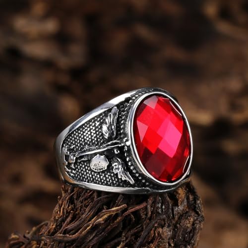 USUASI Anel ônix preto meia-noite, aço titânio, unissex, tamanho 7-12, Large, aço, Goldstone