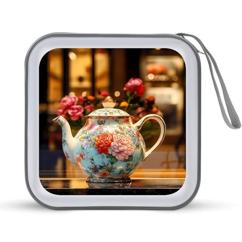Rose Flower Tea Pot CD Case Plastic DVD Case Holder Wallet Disc Storage Organizer for Car Travel