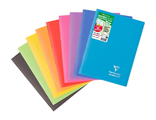 Clairefontaine 971411C Un Cahier Agrafé Koverbook - A4 21x29,7 cm - 96 Pages Grands Carreaux - Papier Blanc 90 g - Couverture Opaque Polypro Recyclé Couleur Aléatoire