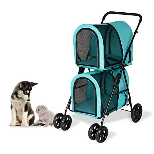 Kinsuite Pet Stroller with Detachable Carrier Folding Travel Carriage for Pets & Cats Easy to Walk Blue - Image 7