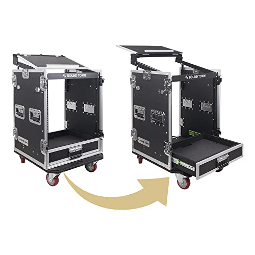 Sound Town 14U Pa Dj Pro Audio Rack/Road Ata Case With 2U Drawer, 11U Slant Mixer Top, Dj Work Table, Casters, Pro Tour Grade (Mr-Dr14Ut) #TOP5