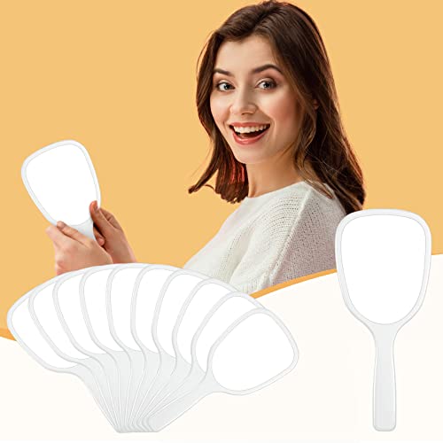60 Pcs 7.09 X 3.14 Inch Hand Handheld Mirror With Handle Plastic Compact Travel Makeup Cosmetic Mirror Small Personal Portable Hand Held Mirror For Home Vanity Camping (White) #TOP1