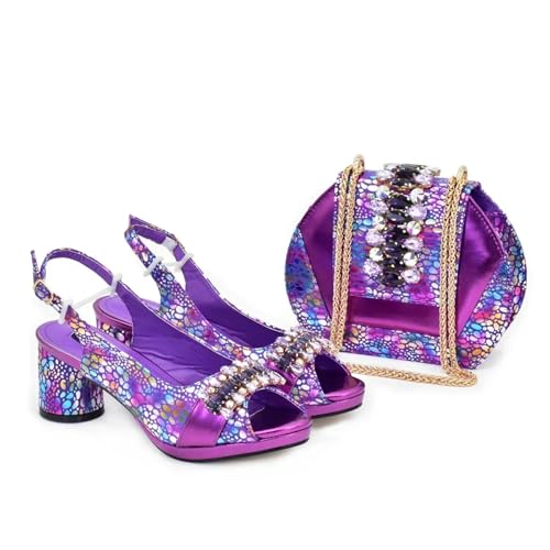 Women Arrival Shoe and Bag Set Party Heeled Shoes for Wedding Full Wedding Pumps Purple2