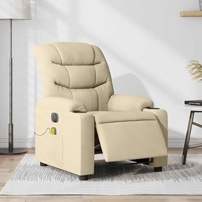 HBFDSFG Electric Massage Recliner Chair with 135 Degree Recline, 6 Vibration Massage Points, USB Powered, Cup Holders and Side Pocket, Cream Fabric