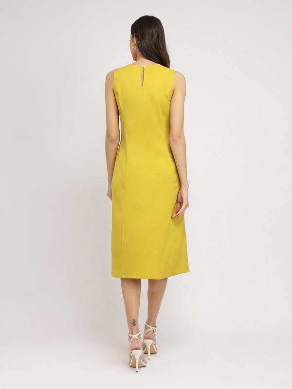 Image of FableStreet Women's Casual Polyester Stylised Neck A Line Midi Dress