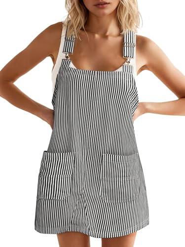 Yousify Womens Casual Denim Dress Adjustable Straps Striped Rompers Summer