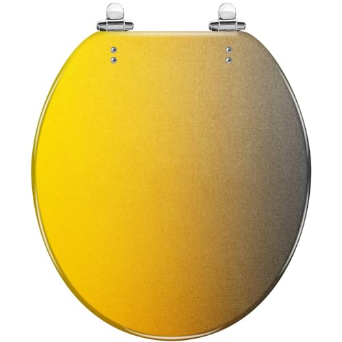 Round Toilet Seat Abstract yellow orange brown gray black Resin Toilet Seat Quietly Slow Close with Quick-Release Hinges Toilet Seat with Cover Easy to Clean Install