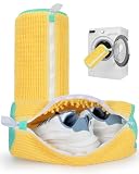 Shoe Washing Machine Bag, 2Pcs Reusable Laundry Shoe Bag for Washer and Dryer, 360° Deep Cleaning Mesh Shoe Wash Bag, Durable Sneaker Cleaning Bag Fit for All Shoes Types (Yellow)