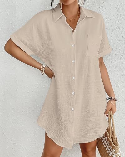 Image of Bsubseach Women Swimsuit Coverup Shirt Dress Button Down Bathing Suit Cover Up Beach Vacation Outfits
