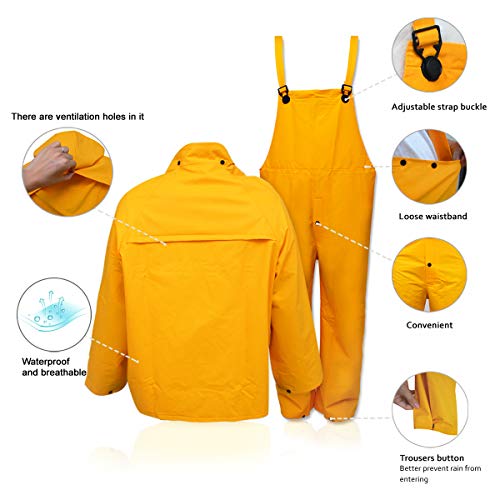 Rain Suit for Men Women Leather Craft Waterproof Protective Rain Coat Jacket with Bib-Style Pants Overall Rain Gear Workwear(Yellow, S)