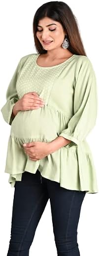 MIRJAI Women's Maternity Feeding Top with Zip for Easy Nursing, Latest Stylish Feeding Tops,Maternity Short Kurti for Mothers