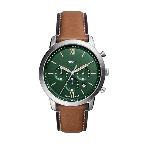 Fossil Men's Neutra Quartz Stainless Steel and Leather Chronograph Watch, Color: Silver/Green, Brown (Model: FS5963) by Fossil - Used condition - CA$81.59