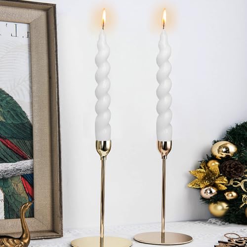 Spiral Taper Candles Twisted Candlesticks -7.5 INCH Short Candle Sticks White Tapered Candles for Home Dinner Holiday Household Wedding Party,2pcs (2X-White)
