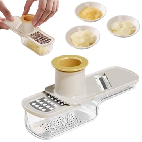 Herramienta de ajo multifuncional, picadora de verduras 3 en 1, cortador de ajo superdelgado, cortador de ajo de acero inoxidable de grado alimenticio para rebanar ultrafino, utensilios de cocina para