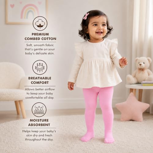 Image of Supersox Cotton Tights for Babies | Combed Cotton, Breathable, Moisture Absorbent & Anti Odour | Soft, Stretchable Full-Length Baby Tights for All-Day Comfort | Pack of 1