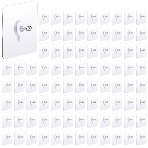 Image of COMNICO 100 Pack Wall Screw Hooks Heavy Duty Reusable Drill Screw Free Adhesive Sticker Wall Mount Shelf Picture Hangers Without Nails for Home Kitchen Bathroom Office Hanging Key(6mm)