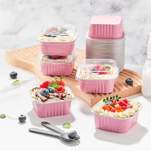 KAHEIGN 50Pcs Mini-Kuchen Förmchen Backförmchen aus Aluminiumfolie, 150ml Quadratische Backformen Kuchenförmchen mit Deckel… – Ansicht 6