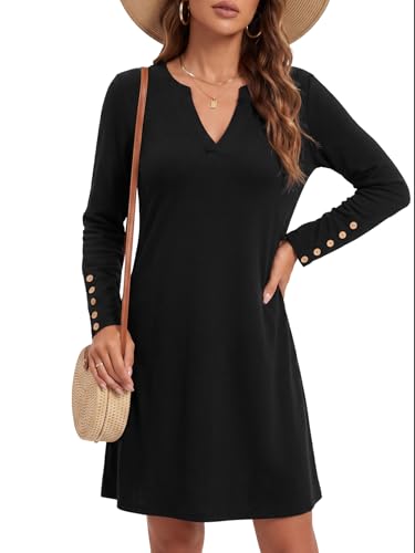 Image of Vrtige Women's V Neck Long Sleeve Flowy A Line Dressy Casual Elegant Midi Dress