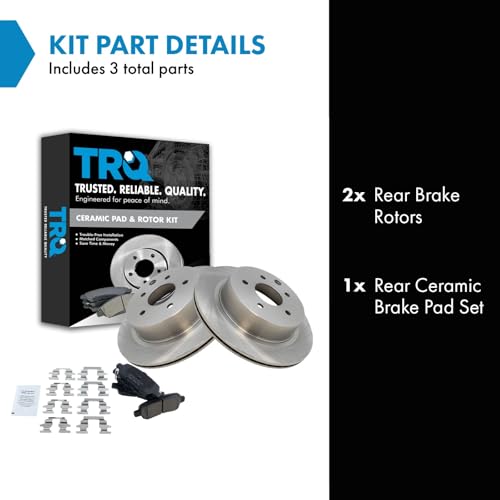 Image of TRQ Rear Brake Pad and Rotor Set Ceramic Solid Rotors | For 2003-2005 Infiniti G35 2003-2005 350Z 2011-2023 Leaf 2008-2020 Rogue 2014-2015 Select 2017-2022 Rogue Sport