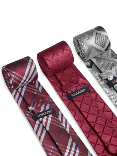 Image of HISDERN Mens Ties and Pocket Square Set Business Elegant Ties for Men Classic Lot 3 Pcs Wedding Party Neckties & Handkerchief