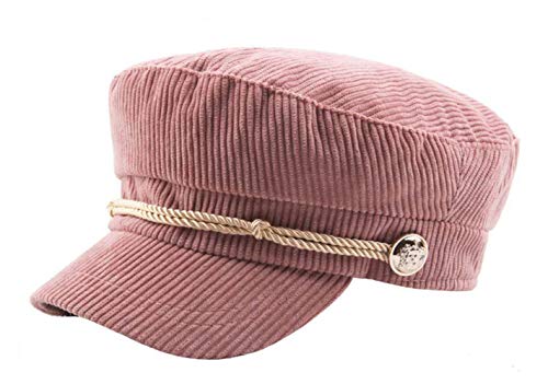 CHENNUO Women Military Hat Mariner Cap Barge Fiddler Cap Autumn Winter Corduroy Flat Cap (Pink)