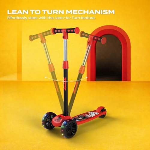 Image of TALIO Kids Kick Scooter for 2-5 Years Boys & Girls- Foldable 3-Wheel Scooter with LED Wheels, 4 Adjustable Heights, BIS Certified, 30kg Capacity - Red & Black (GK-103 /02)