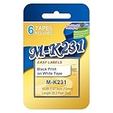 Compatible Label Tape Replacement for Brother P-Touch MK231 M231 M-K231S M-K231 com[atible wit Label Maker PT-M95 PT-90 PT80 PT70 PT-65, 0.47 Inch (12mm) x 26.2 Feet (8m), 6 Pack Black on White