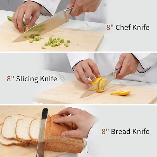 ZHANG XIAO QUAN Knife Set with Block, High Carbon Stainless Steel Sharp Blades, Built-in Sharpener Kitchen Knife Block Set for Home Cooking - Image 5