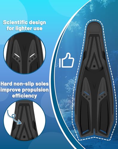 image for Greatever Snorkel Fins with Full Foot Pocket Durable Long Diving Fins 