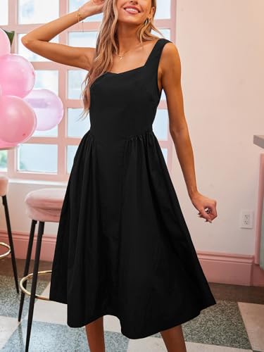 Image of CUPSHE Women's Summer Sleeveless Midi Dress Square Neck Smocked Casual A Line Beach Sundress